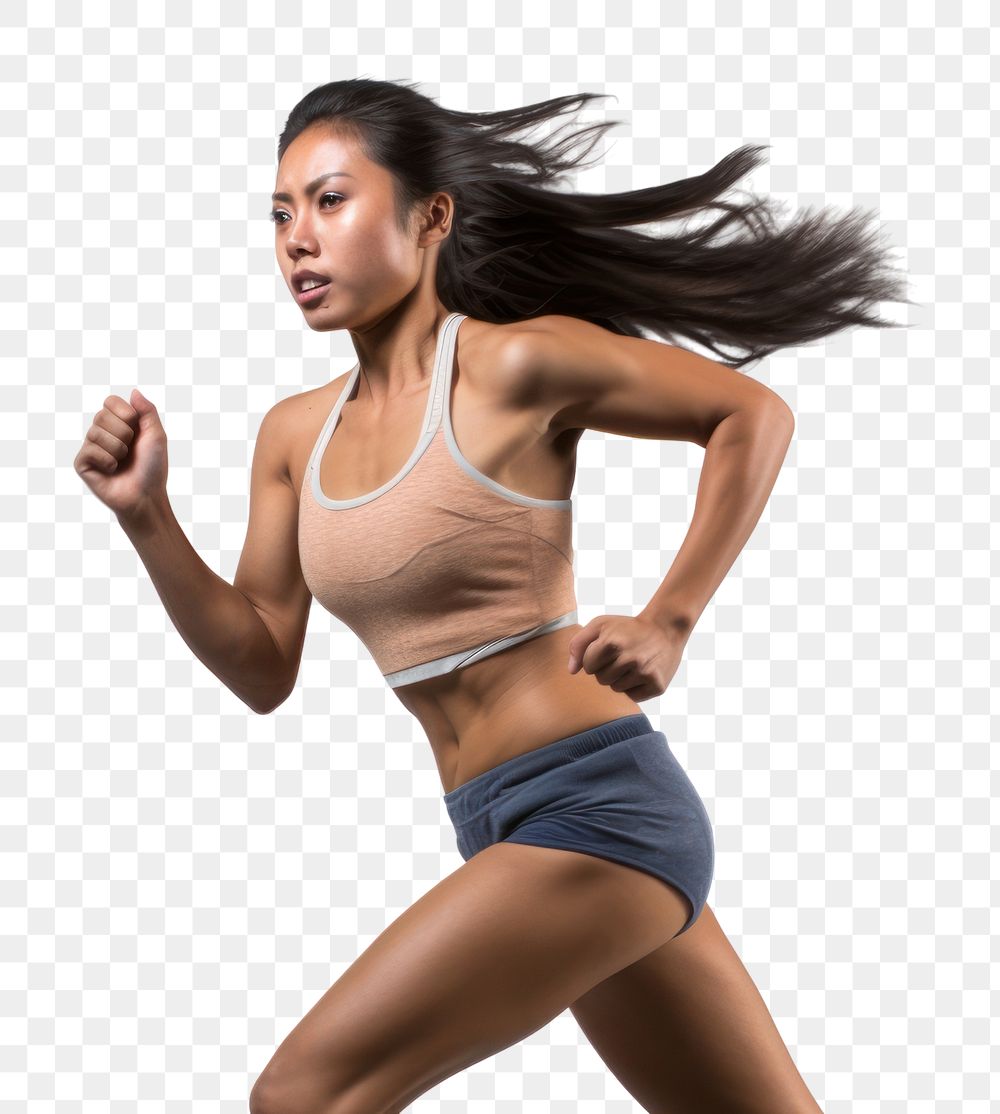 PNG  Running asian woman jogging adult white background. AI generated Image by rawpixel.