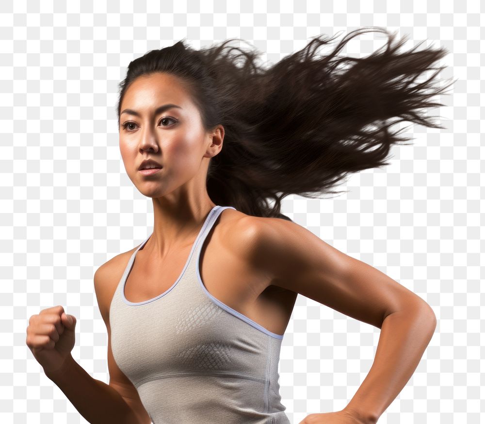 PNG  Running asian woman adult white background determination. AI generated Image by rawpixel.