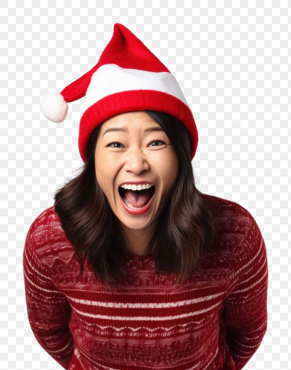 PNG  Christmas hat shouting sweater smiling. AI generated Image by rawpixel.