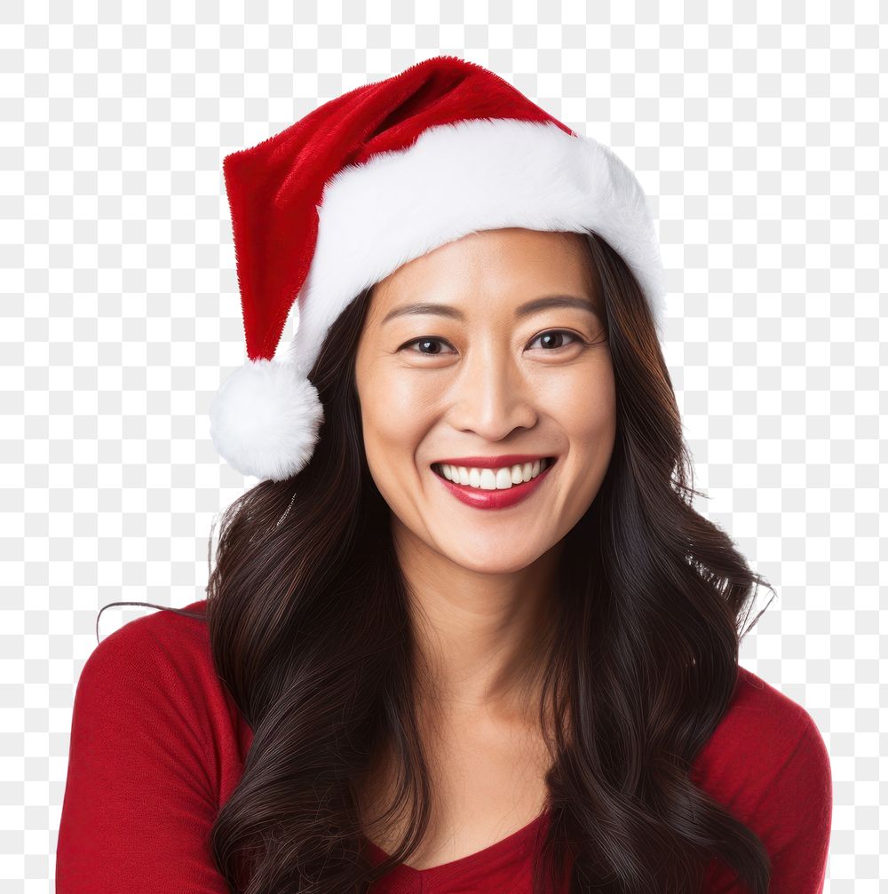 PNG  Christmas hat portrait smiling adult. AI generated Image by rawpixel.