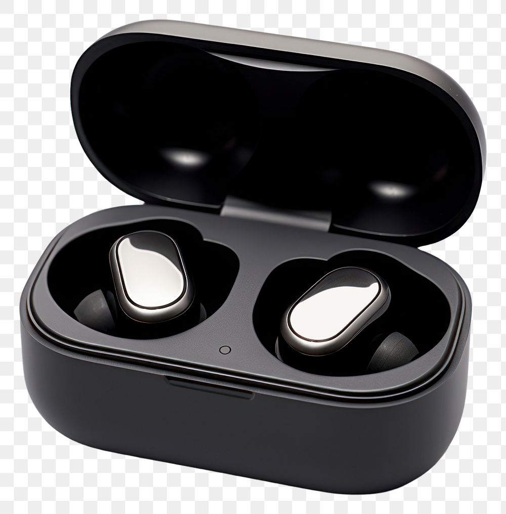 PNG  Wireless earbuds black white background electronics. AI generated Image by rawpixel.