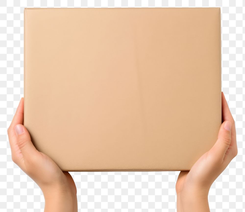 PNG Square cardboard box hand white background packing. AI generated Image by rawpixel.