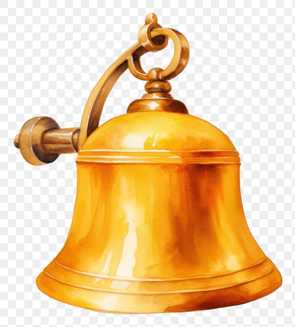 PNG Bell golden color white background lighting kettle. AI generated Image by rawpixel.