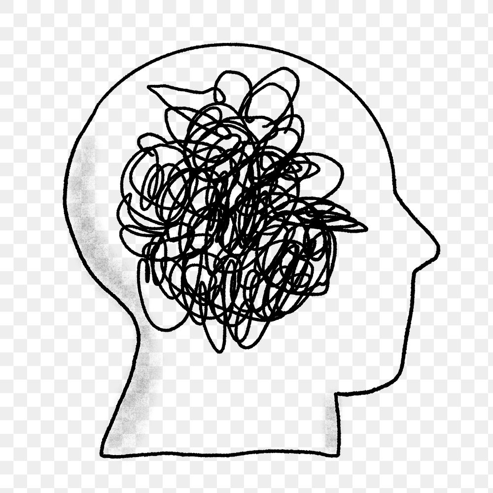 PNG Scribble brain, mental health, doodle illustration, transparent background