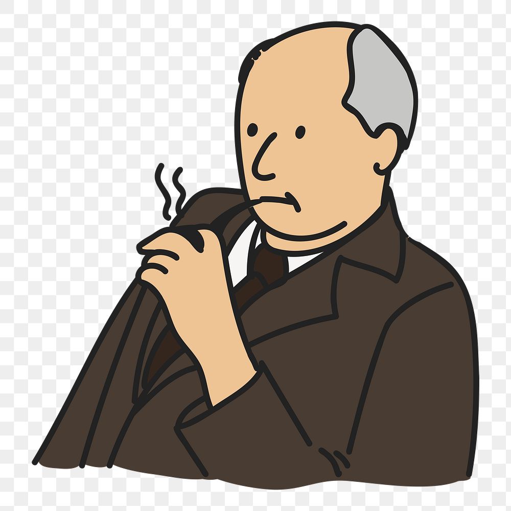 PNG Businessman smoking pipe, doodle illustration, transparent background