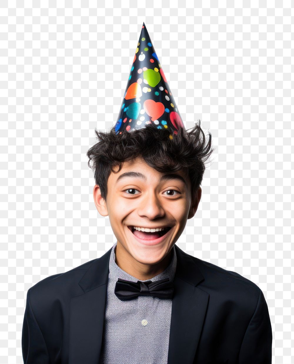 PNG Southeastasian boy wearing party hat portrait adult smile. AI generated Image by rawpixel.