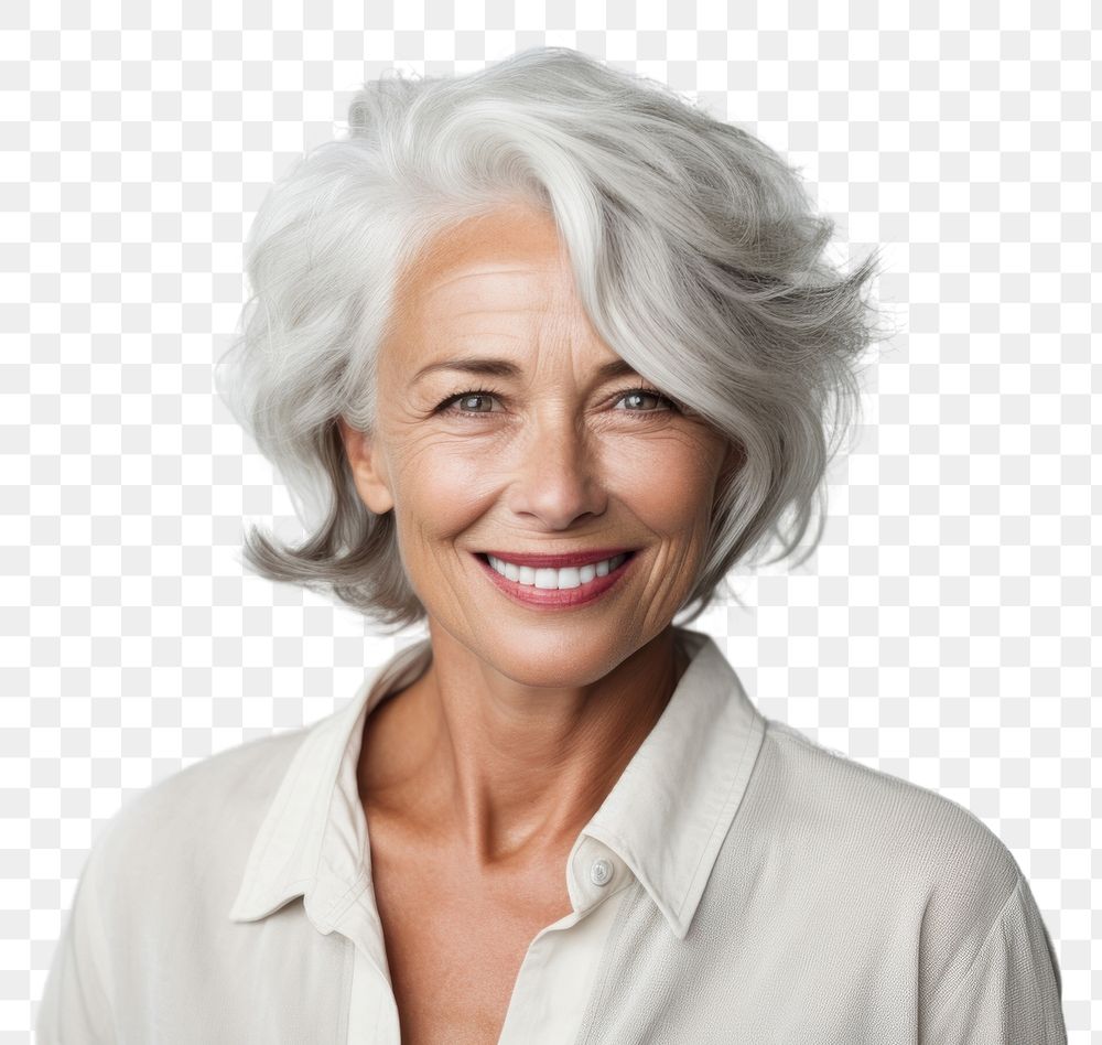 PNG Senior model woman portrait laughing smiling. AI generated Image by rawpixel.