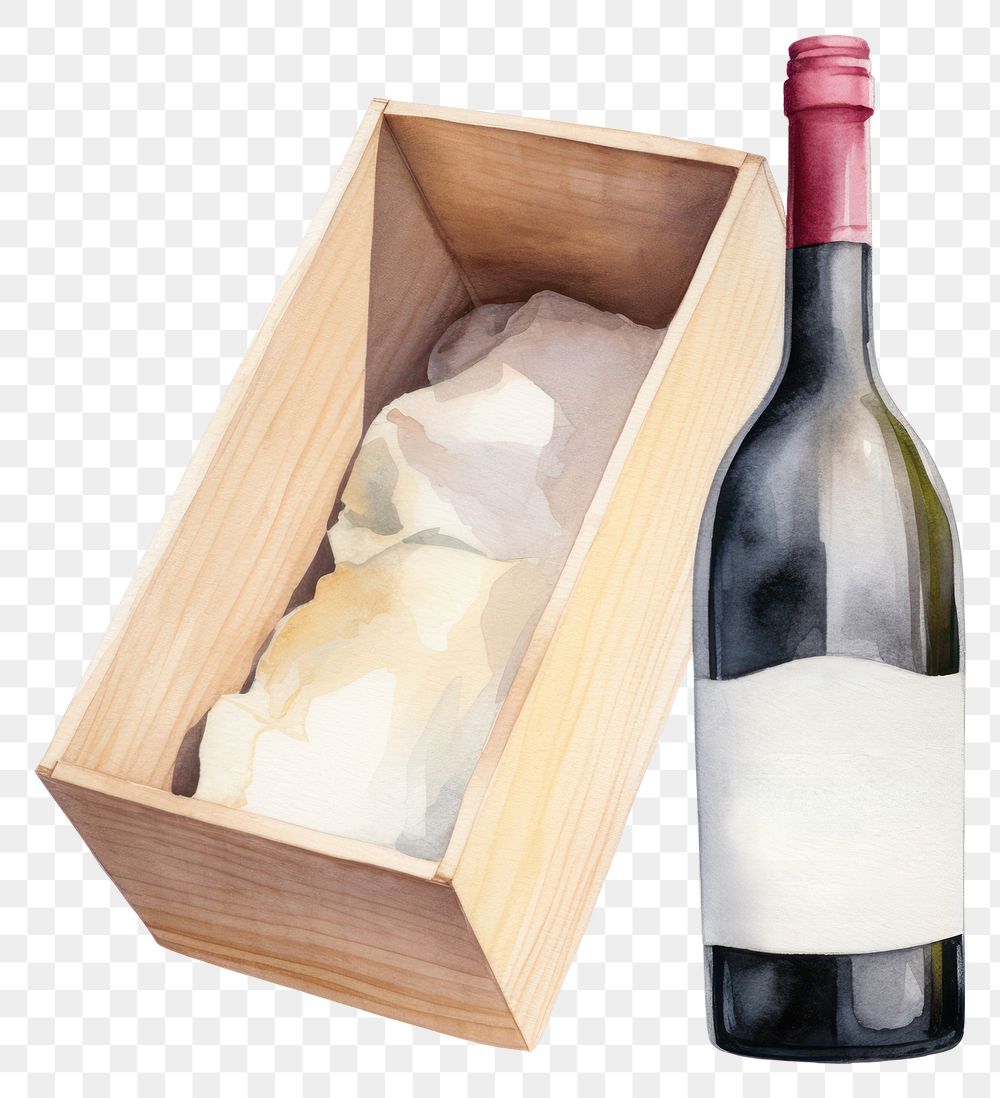 PNG Wine box watercolor bottle drink white background. AI generated Image by rawpixel.