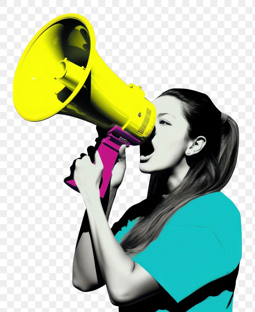 PNG Woman holding megaphone adult white background electronics