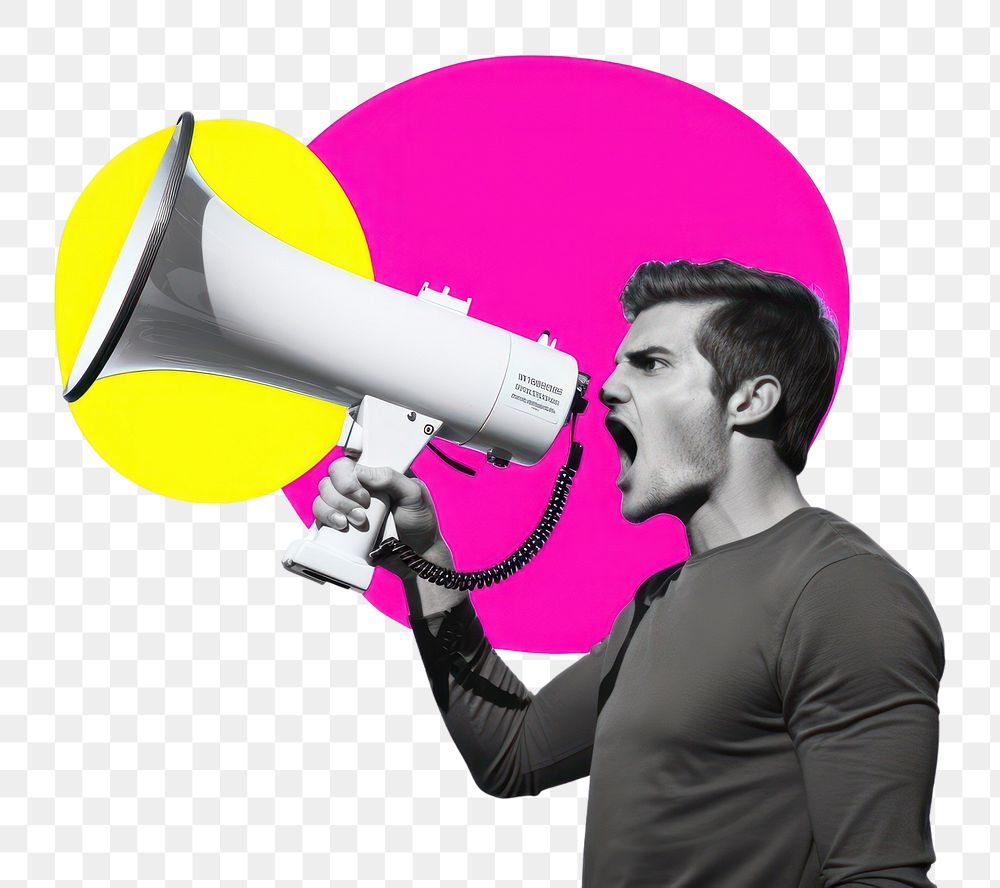 PNG Men holding megaphone adult white background electronics. AI generated Image by rawpixel.