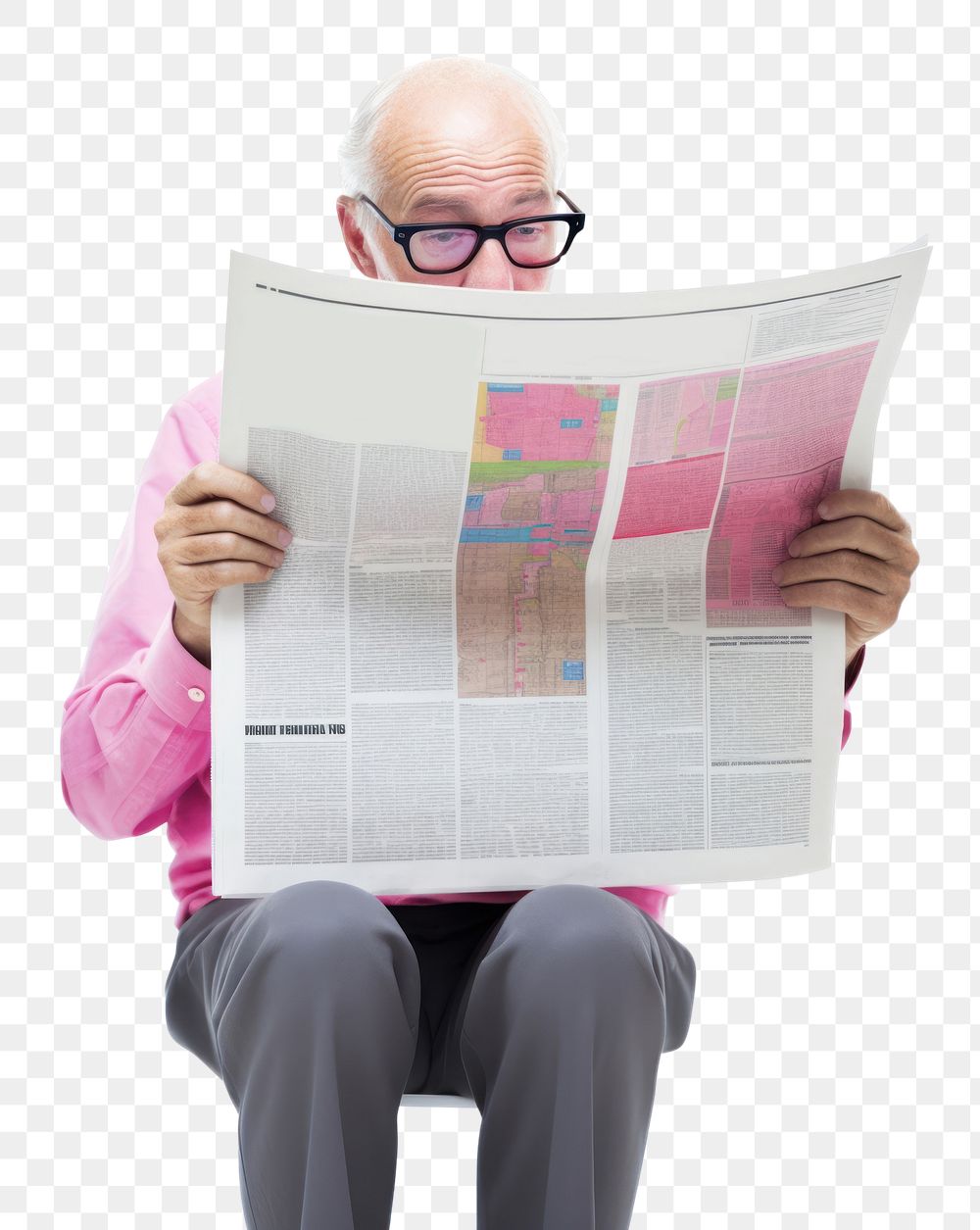 PNG Senior man reading news paper newspaper adult text. AI generated Image by rawpixel.