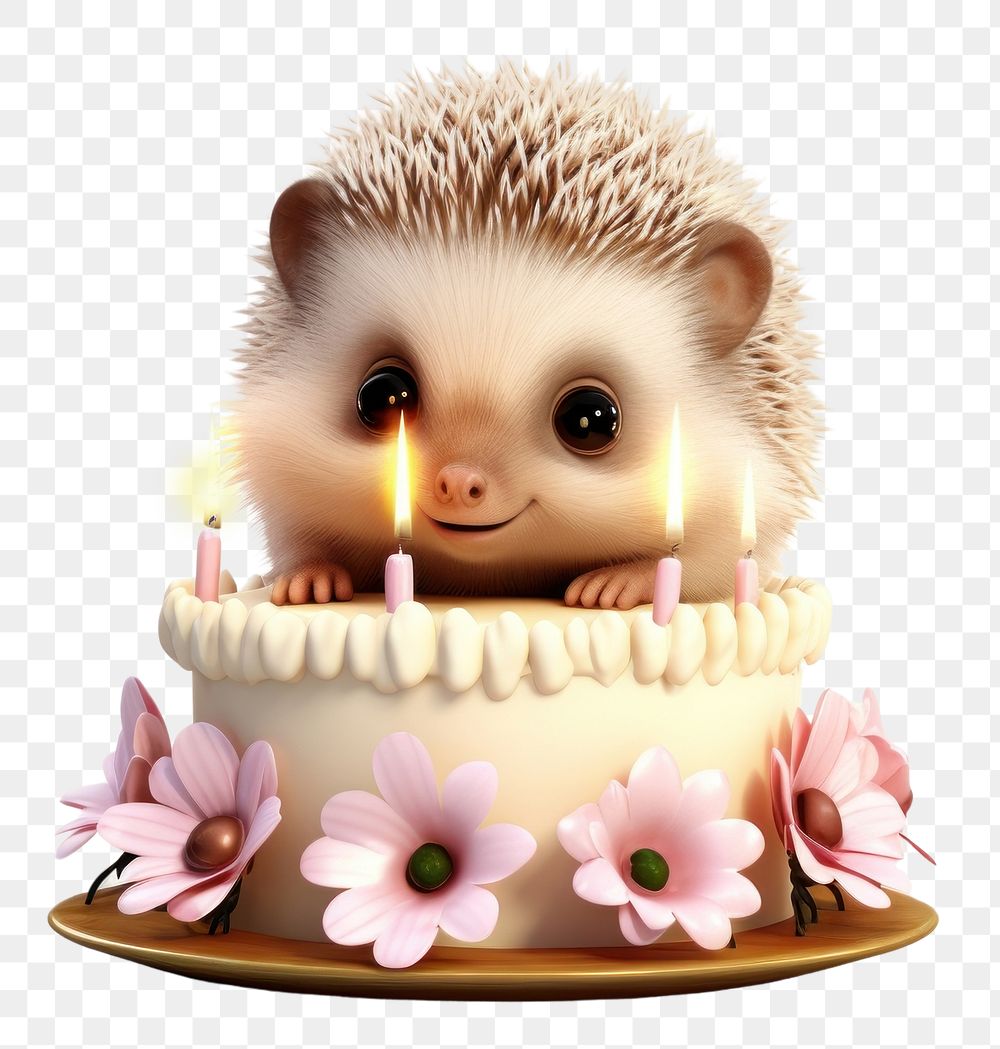 PNG  Baby hedgehog dessert mammal cake. AI generated Image by rawpixel.