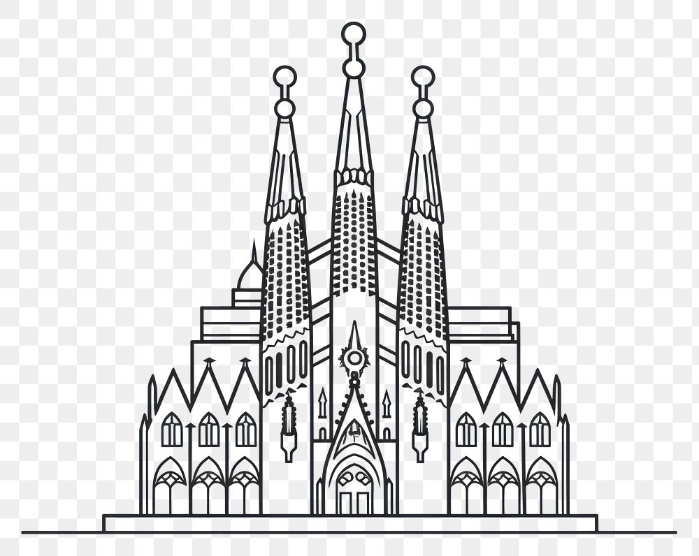 PNG Sagrada Familia in Barcelona architecture building drawing. AI generated Image by rawpixel.
