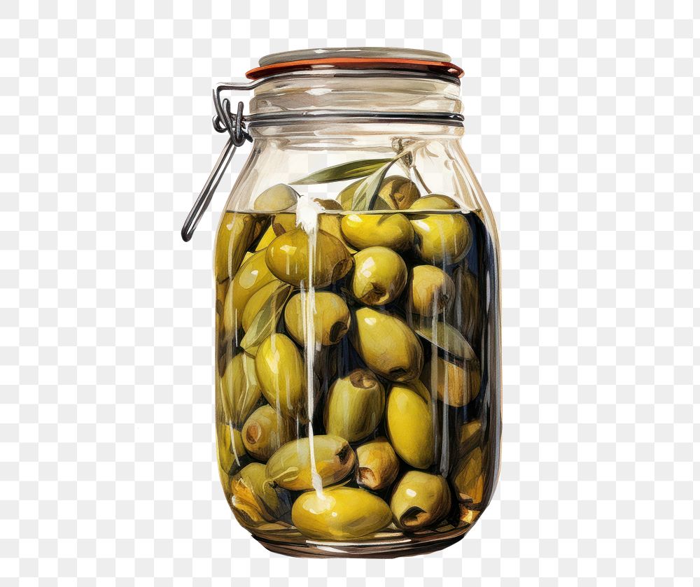 PNG Jar of olives plant food white background. AI generated Image by rawpixel.