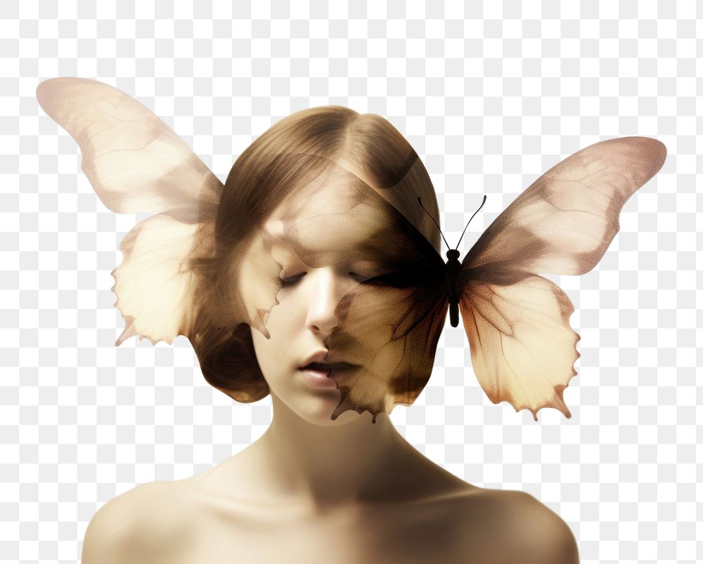 PNG A woman with butterfly portrait photography adult