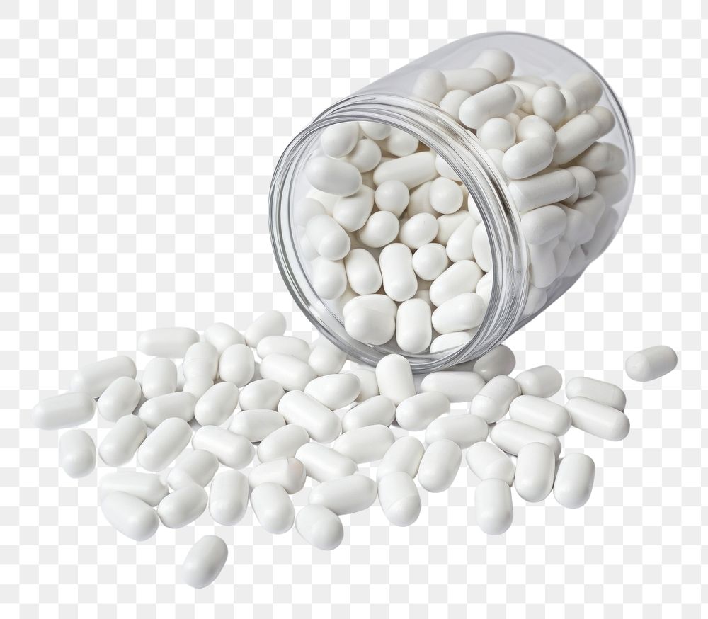 PNG White pills from plastic medicine bottle white medication container. AI generated Image by rawpixel.