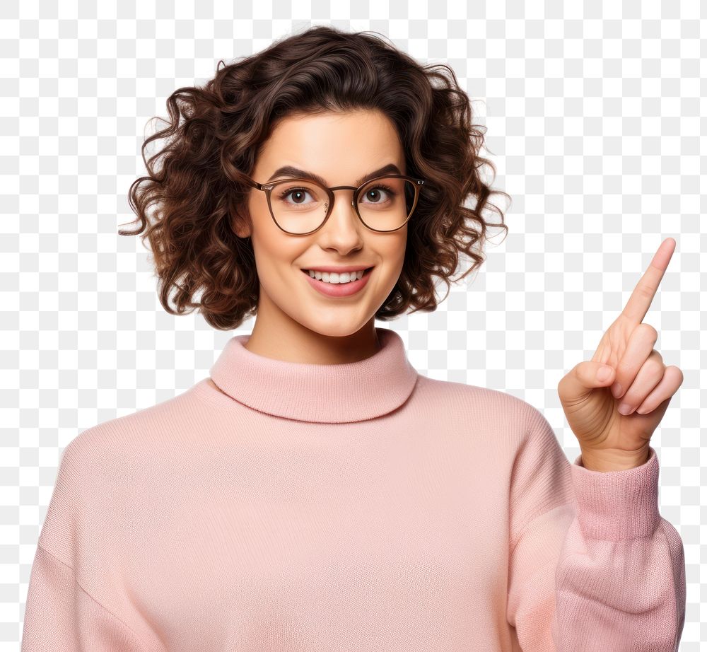 PNG Young student caucasian woman pointing portrait glasses. AI generated Image by rawpixel.