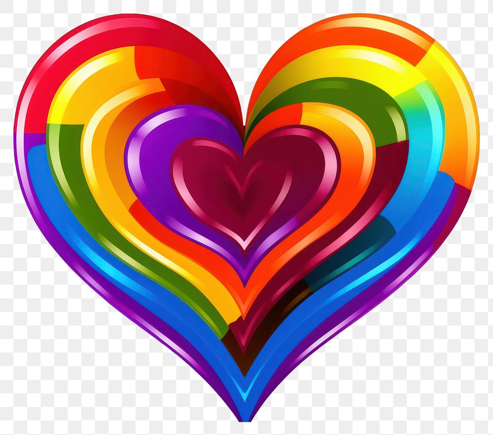 PNG  Glowing rainbow LGBTQ heart shape confectionery creativity variation. AI generated Image by rawpixel.