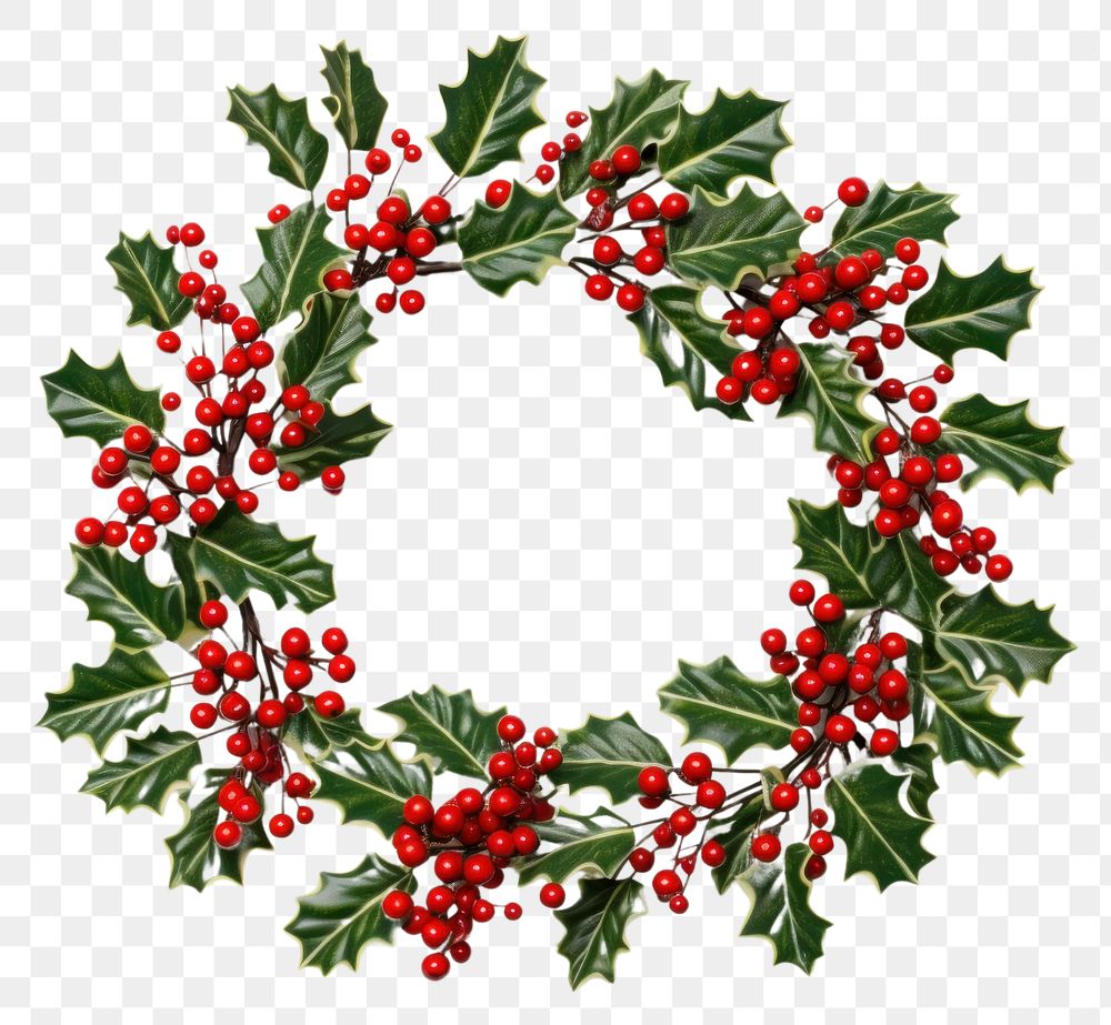 PNG  Wreath christmas holly plant. AI generated Image by rawpixel.