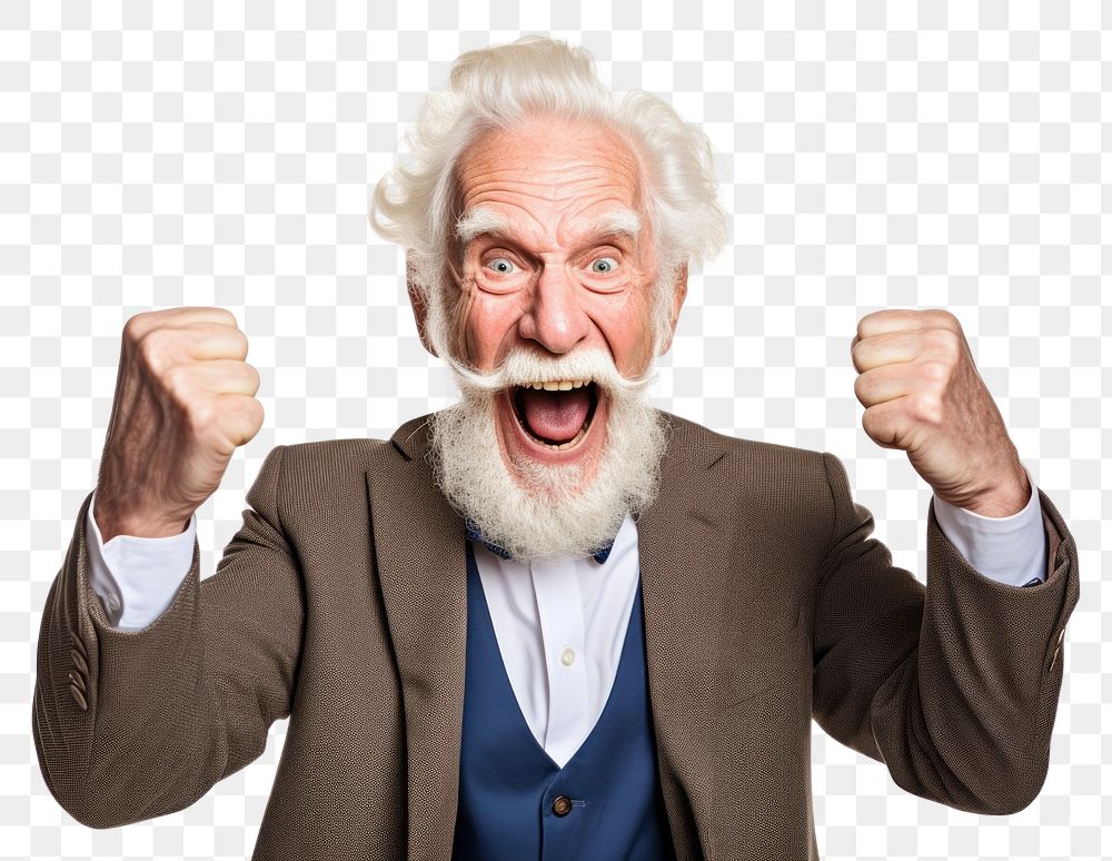 PNG Shouting adult retirement excitement. 