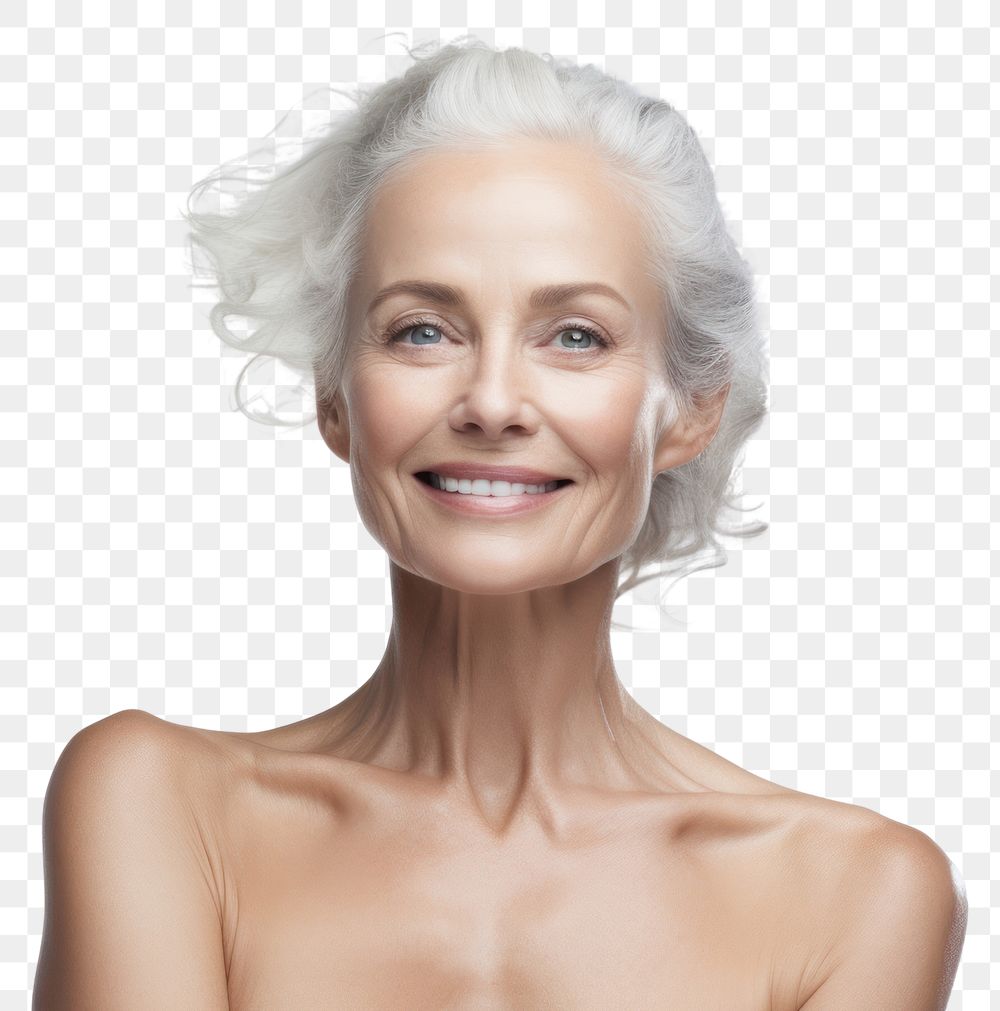 PNG  Aging body with good tissue face portrait adult smile. AI generated Image by rawpixel.