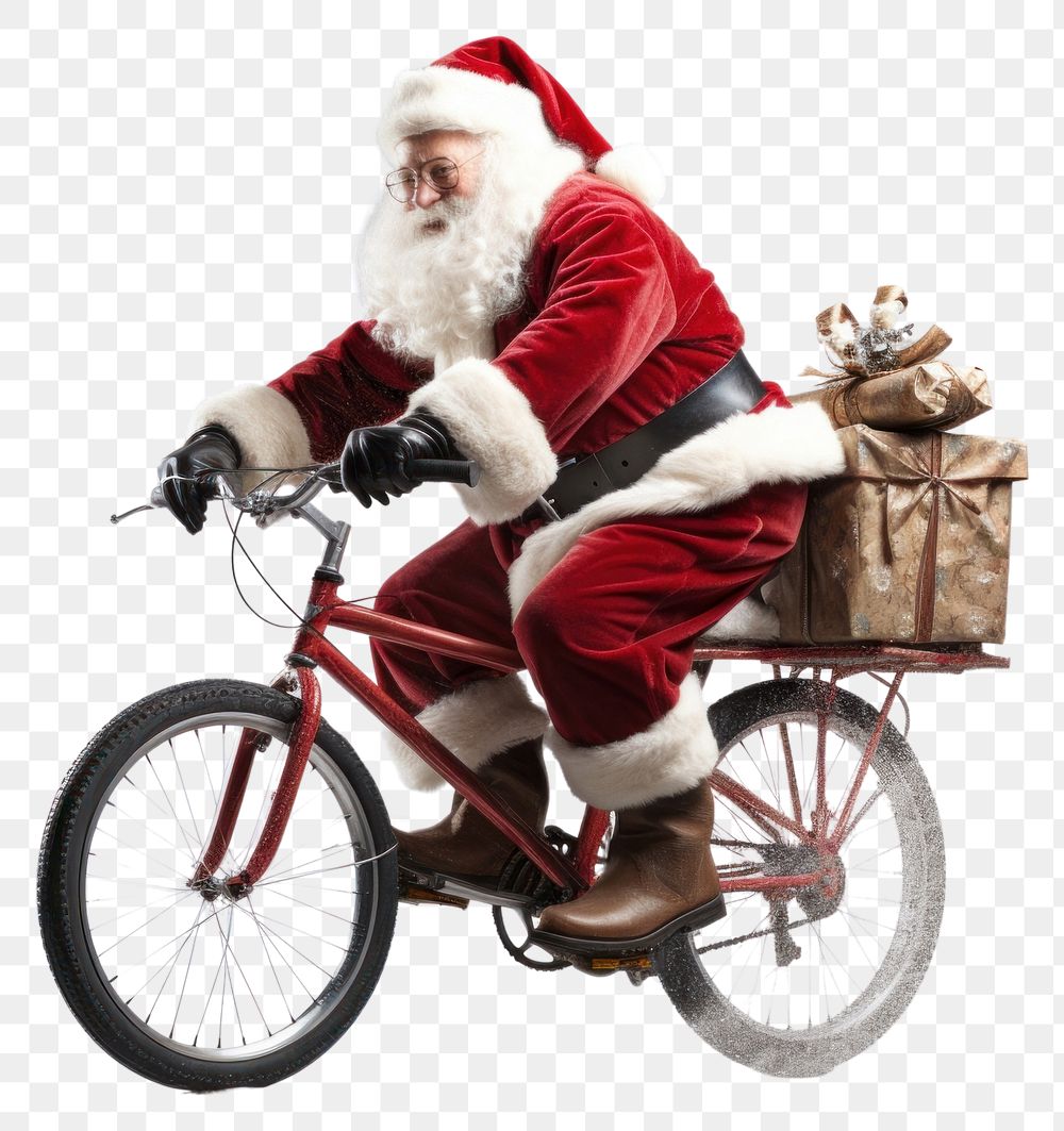 PNG  Santaclaus christmas bicycle vehicle. AI generated Image by rawpixel.