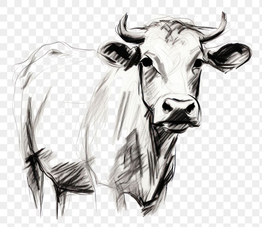 PNG Cow drawing livestock mammal. AI generated Image by rawpixel.