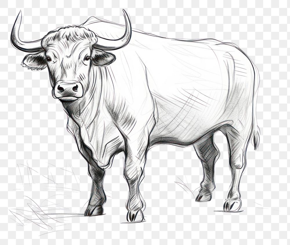 PNG Bull drawing livestock cattle. AI generated Image by rawpixel.