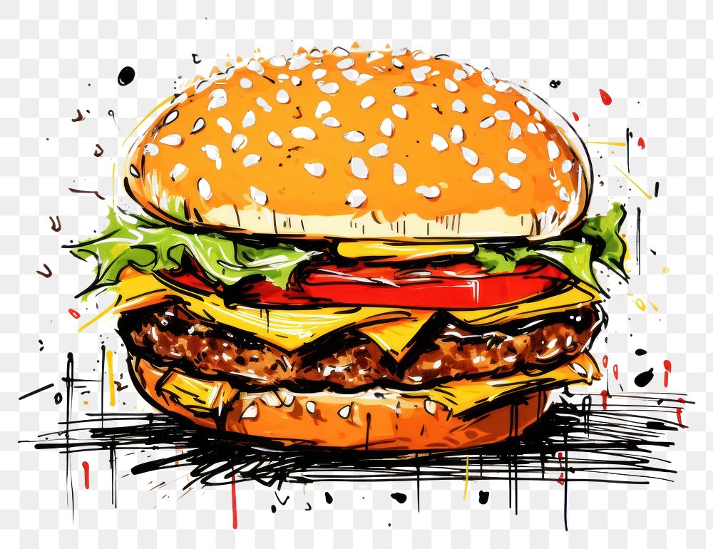 PNG Burger drawing burger food. AI generated Image by rawpixel.