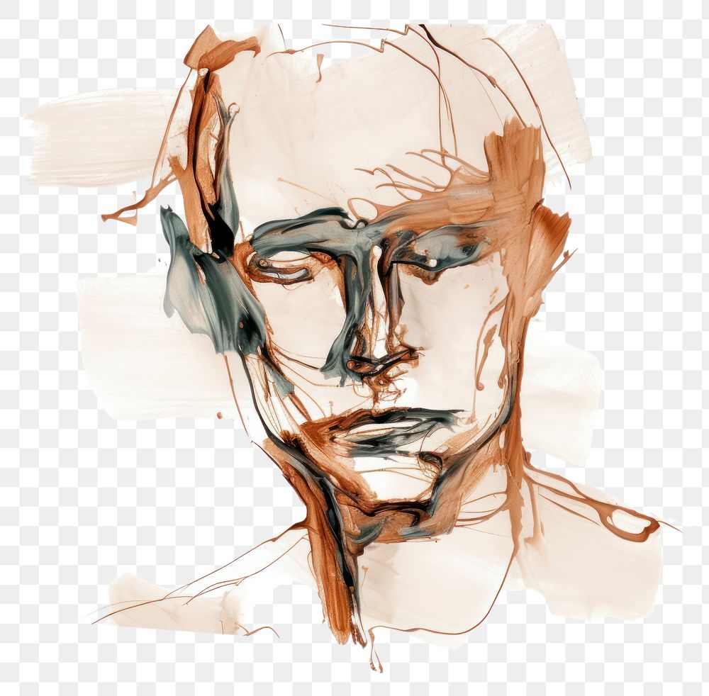 PNG Blind contour drawing art of man portrait painting sketch. AI generated Image by rawpixel.