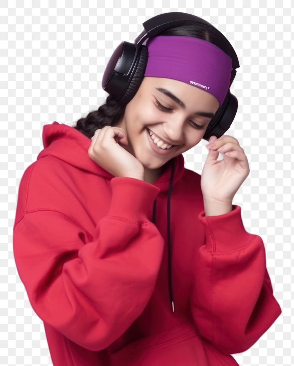 PNG Teenager headphones sweatshirt listening. AI generated Image by rawpixel.