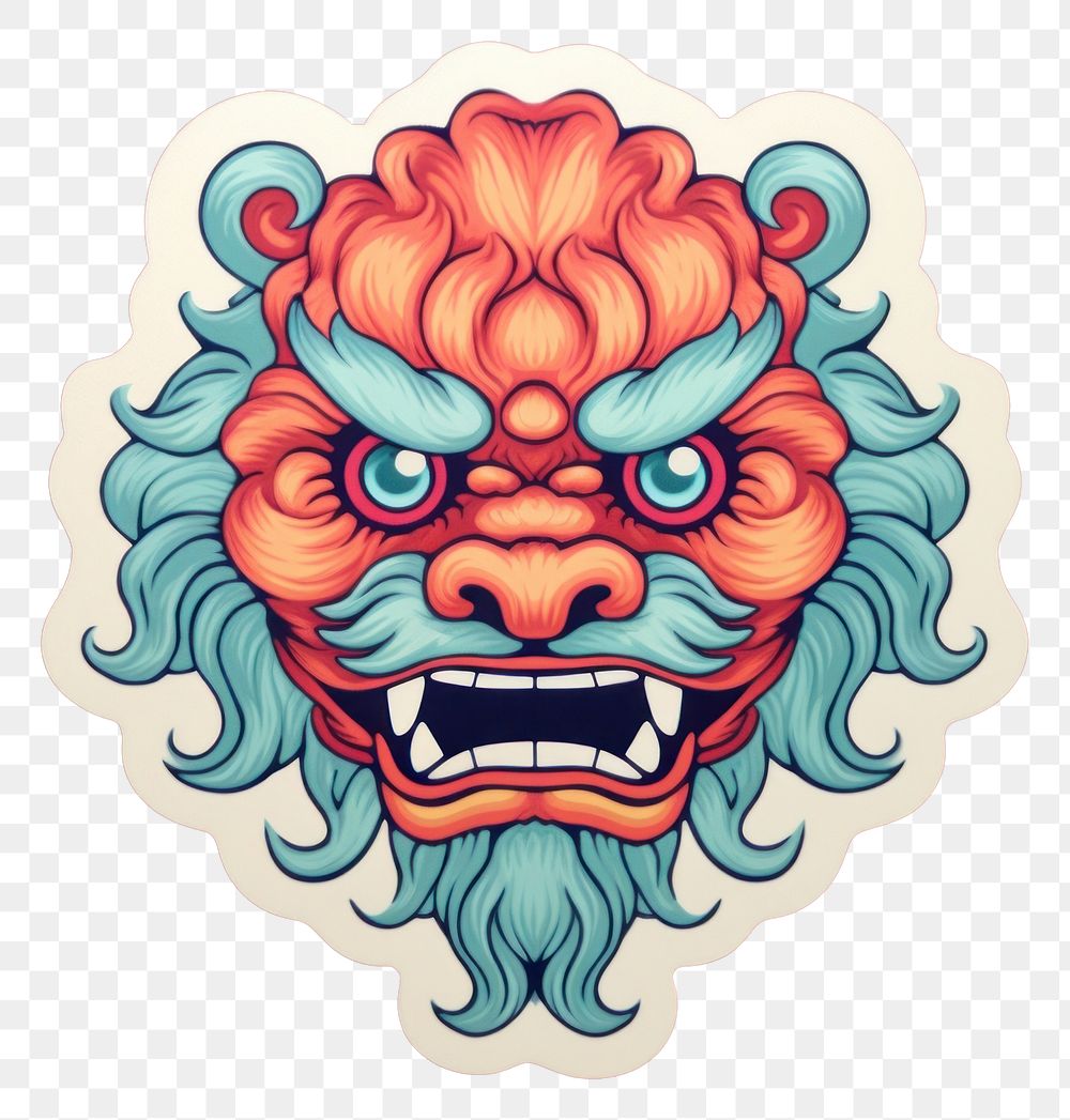 PNG Chinese lion sticker art representation. AI generated Image by rawpixel.
