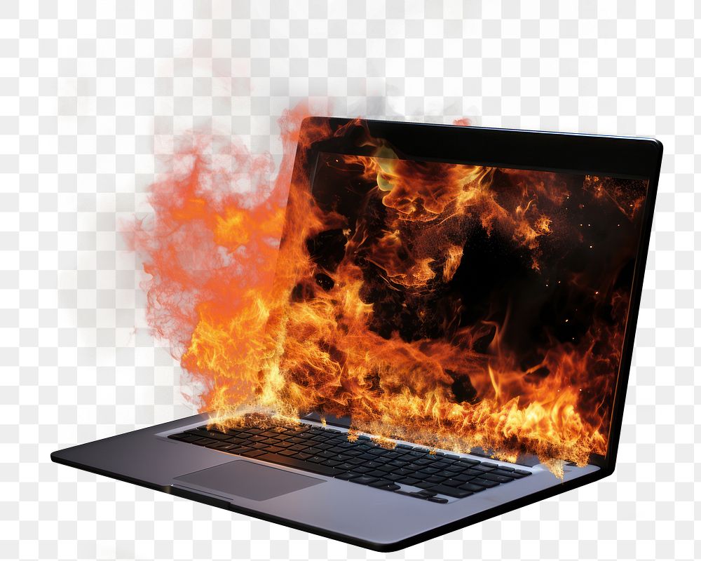 PNG Laptop fire computer bonfire. AI generated Image by rawpixel.