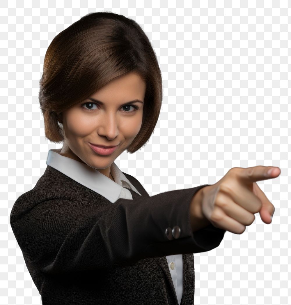 PNG Businesswoman pointing portrait finger. AI generated Image by rawpixel.