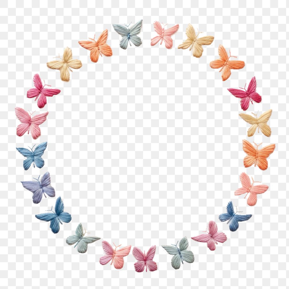 PNG Little butterfly circle border embroidery pattern textile. AI generated Image by rawpixel.