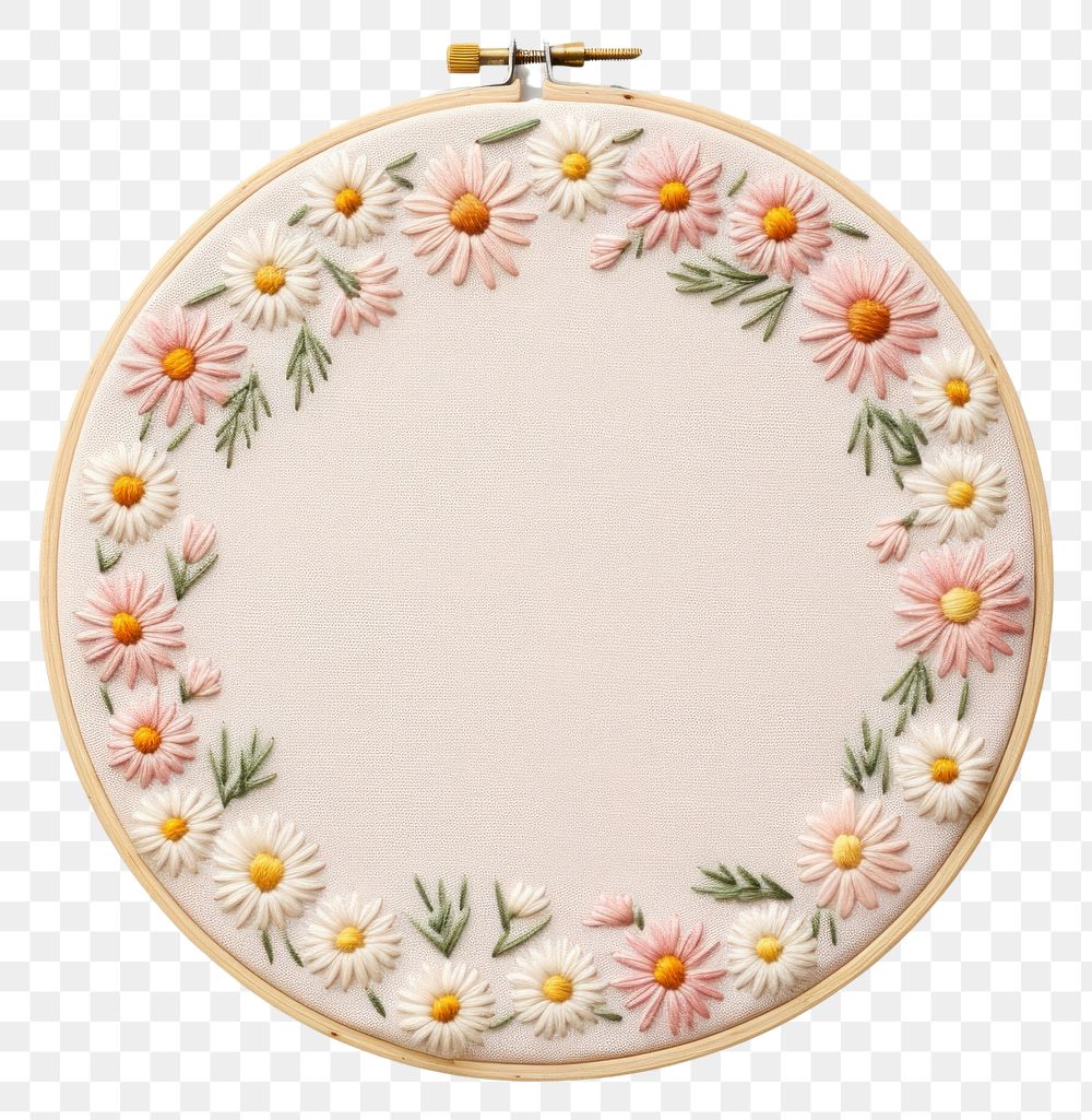 PNG Little daisy circle border embroidery pattern textile. AI generated Image by rawpixel.