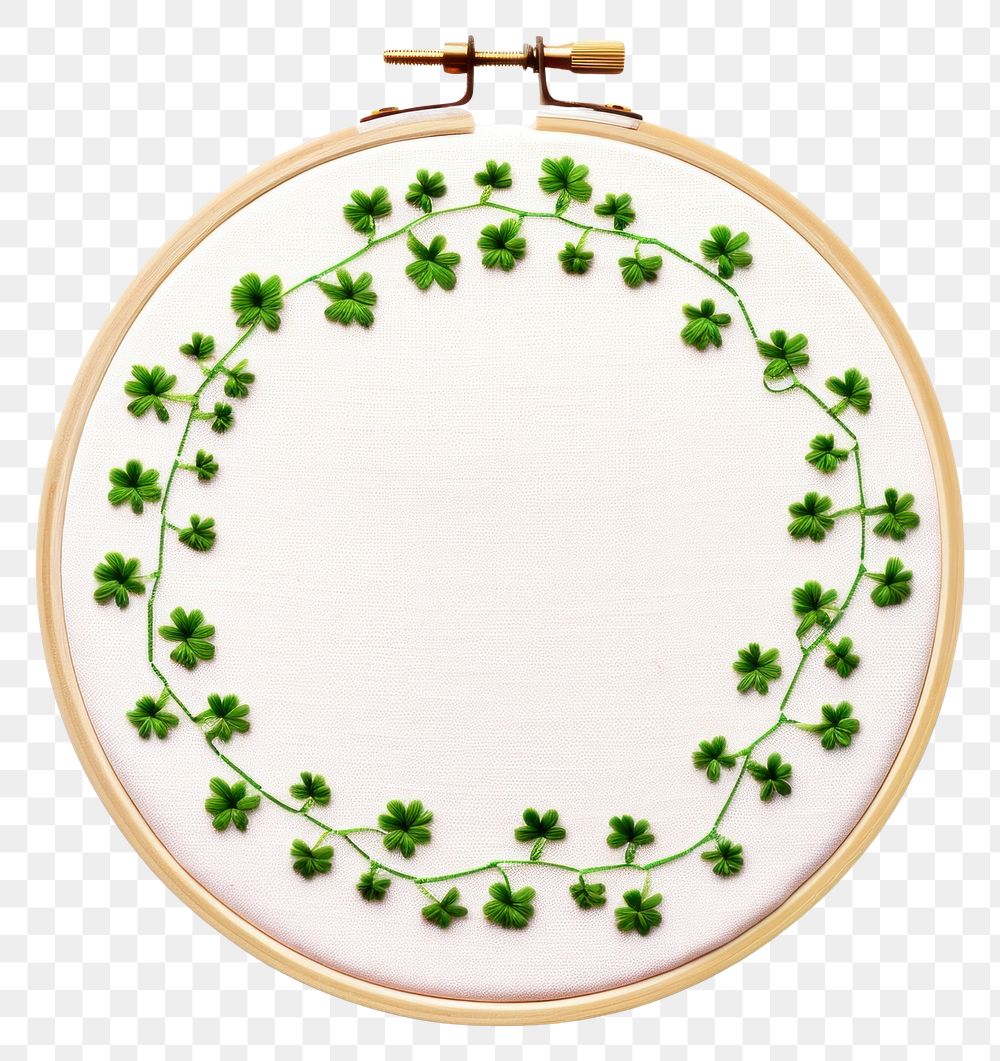 PNG Lucky clover circle border embroidery pattern dishware. AI generated Image by rawpixel.