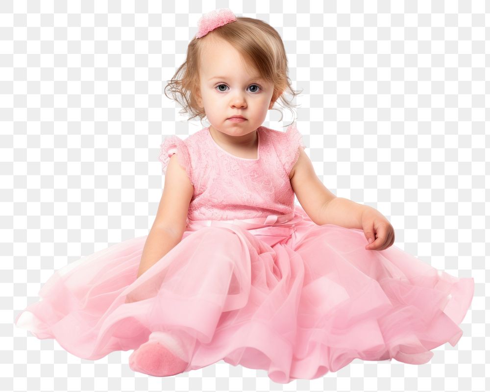 PNG Girl wearing a pink princess dress sitting portrait fashion. AI generated Image by rawpixel.