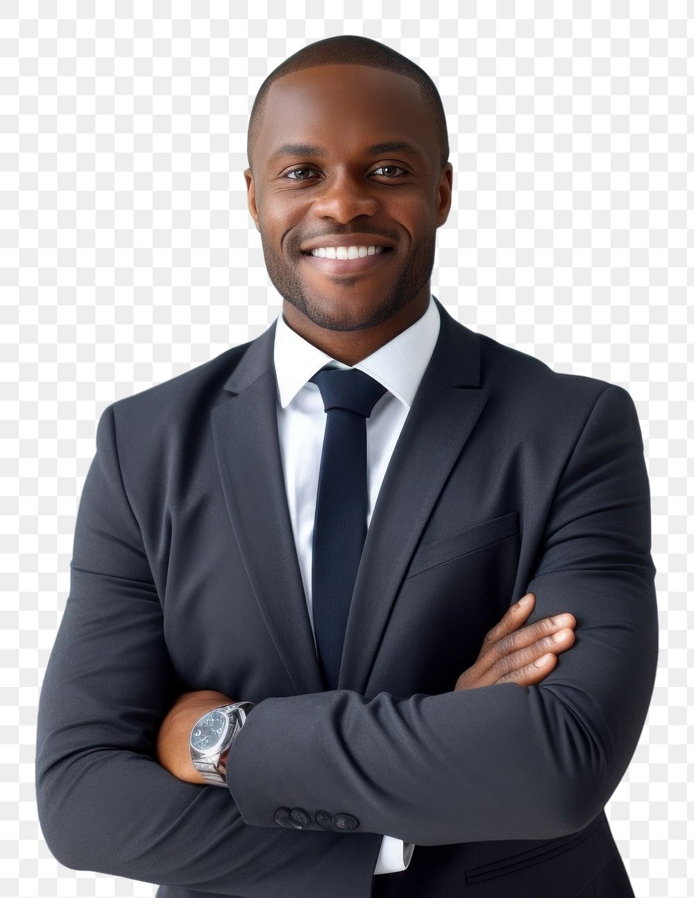 PNG Smiling confident african businessman looking at camera and standing in an office at team meeting smiling adult…