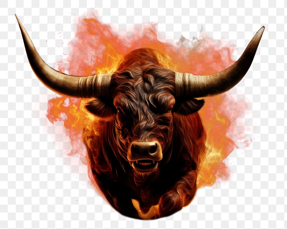 PNG Bull fire livestock burning. AI generated Image by rawpixel.