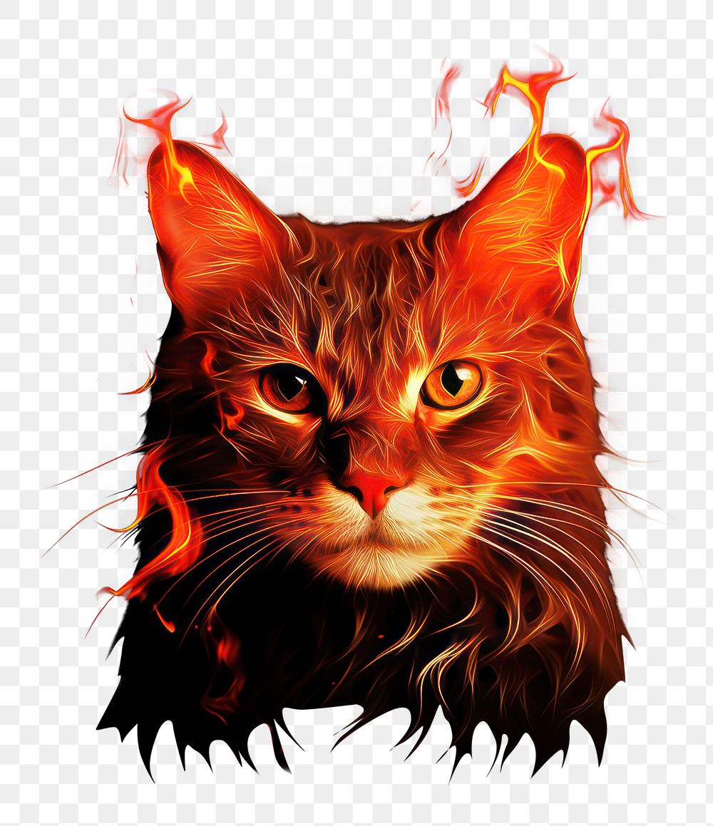 PNG Cat fire burning animal. AI generated Image by rawpixel.