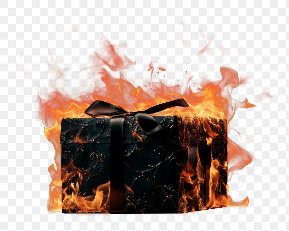 PNG Gift box fire fireplace burning. AI generated Image by rawpixel.