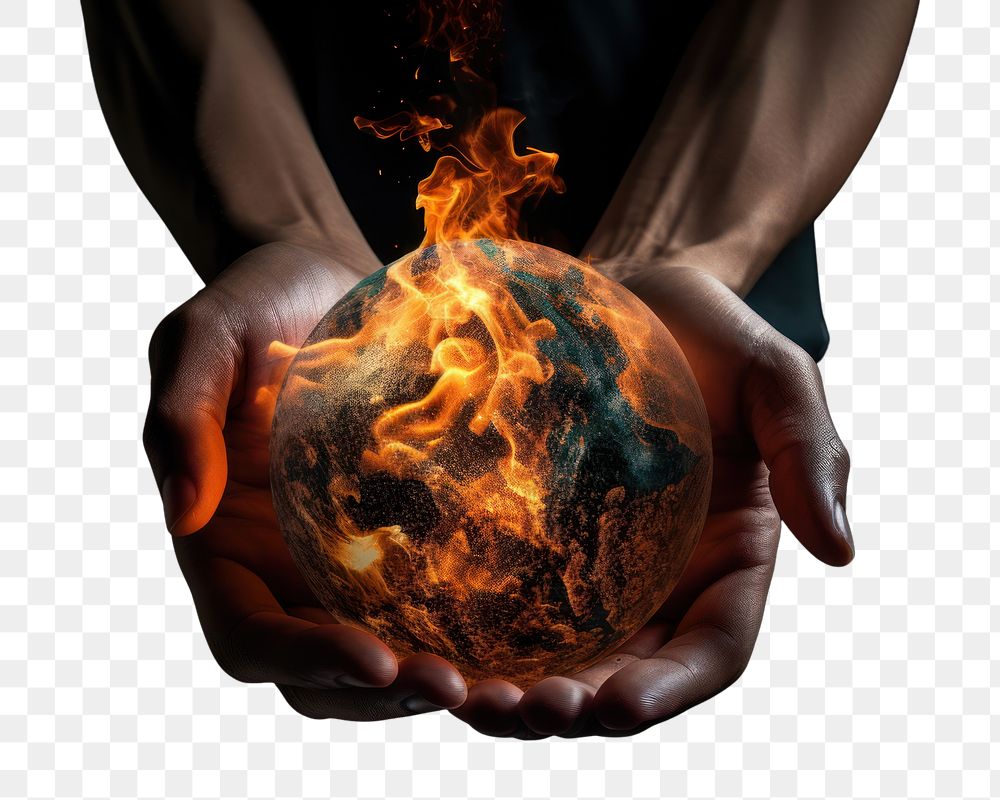 PNG Hand hold earth fire burning flame. AI generated Image by rawpixel.