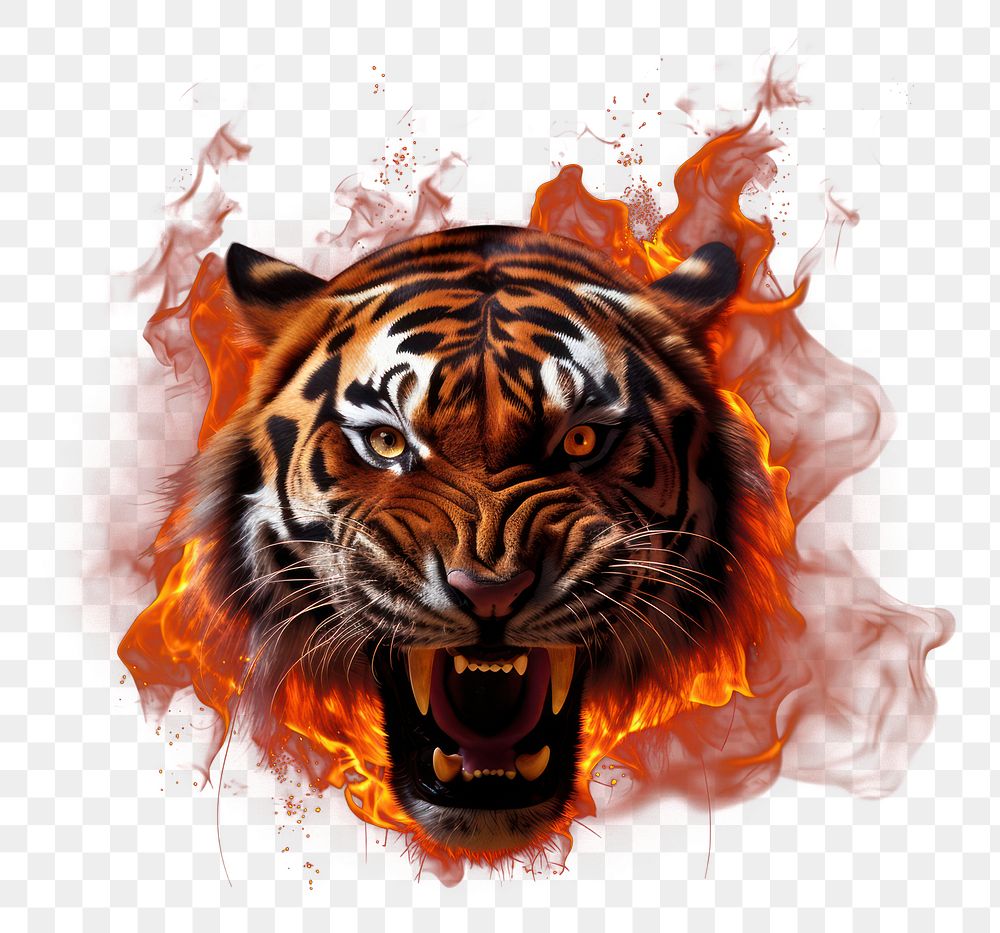 PNG Tiger tiger burning fire. AI generated Image by rawpixel.