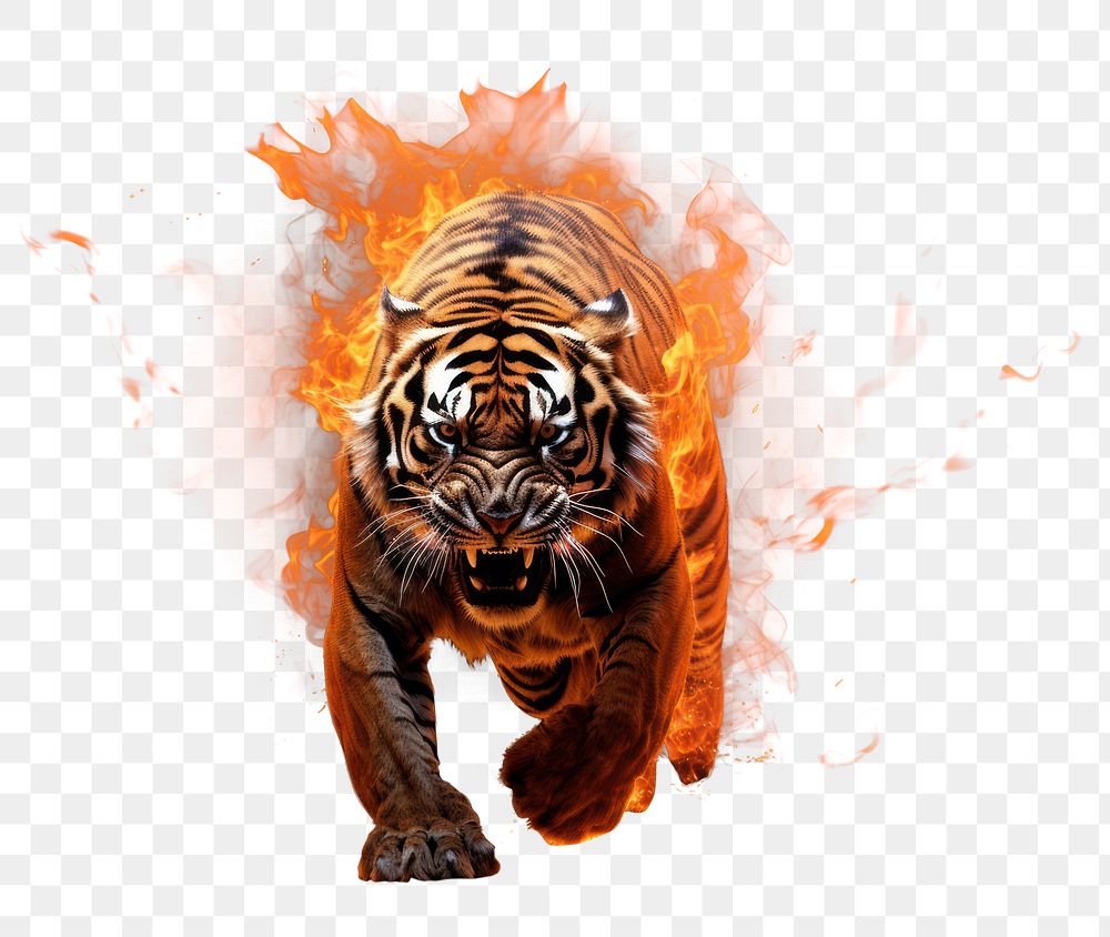 PNG Tiger full body tiger wildlife burning. AI generated Image by rawpixel.