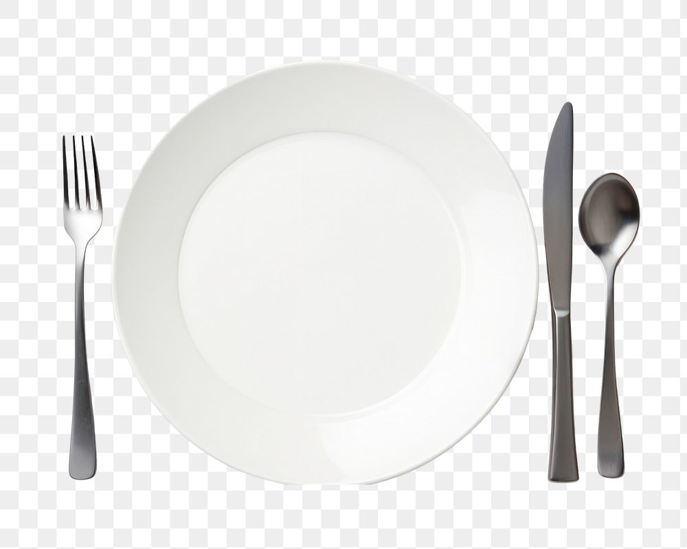 PNG Plate and cutlery spoon white fork. AI generated Image by rawpixel.