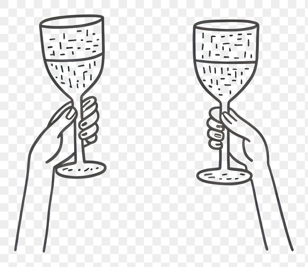 PNG  Bulkiness 2 hand toasting glasses drawing sketch line. AI generated Image by rawpixel.
