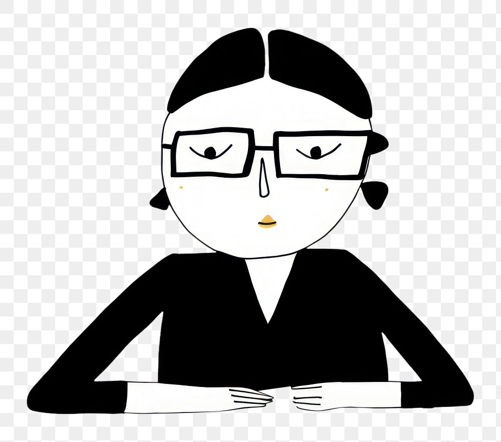PNG Minimal illustration of business woman wear glasses drawing sketch black. AI generated Image by rawpixel.