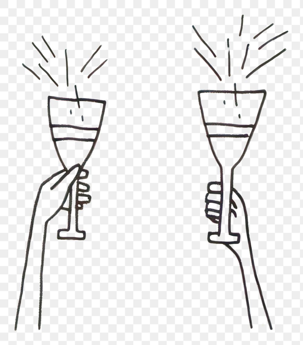 PNG  2 hand toasting glasses drawing sketch line. AI generated Image by rawpixel.