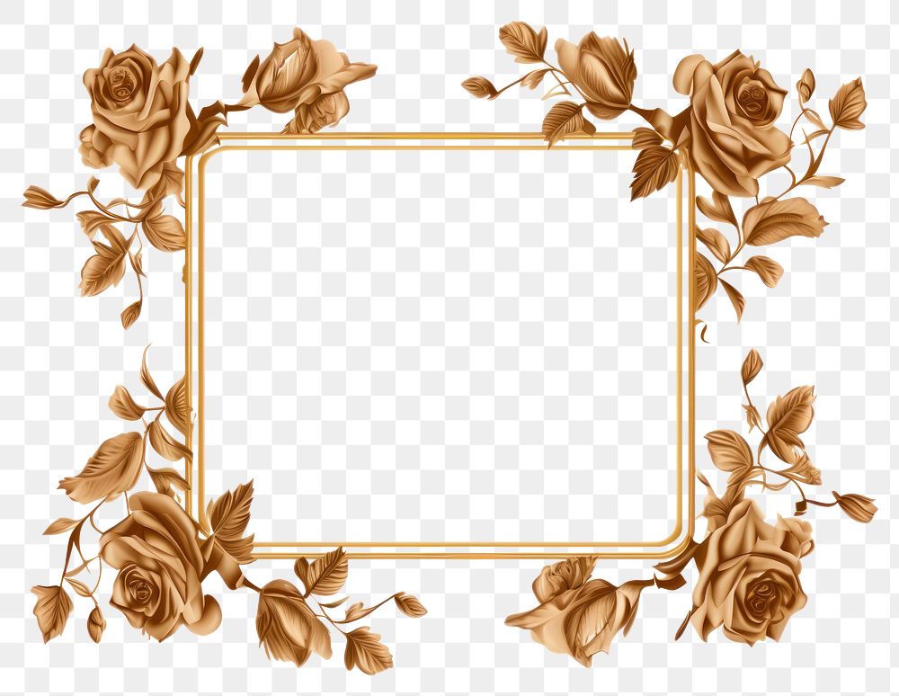 PNG  Rose pattern frame gold. AI generated Image by rawpixel.